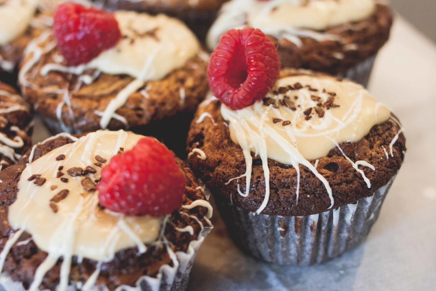 Mocha stout muffins with white chocolate espresso buttercream