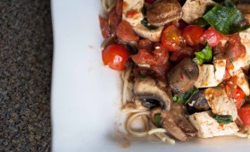 Tomato Basil Portobello Pasta with Tofu